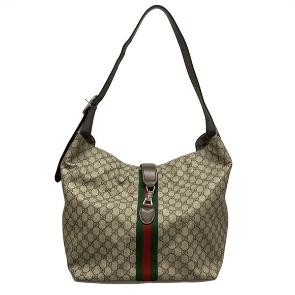 Auth GUCCI GG Supreme,New Jackie,Shelly 758684 Beige Brown PVC Leather - Picture 1 of 16